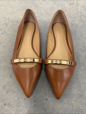 Michael Kors Brown Pointed Toe Flats with Gold Bar